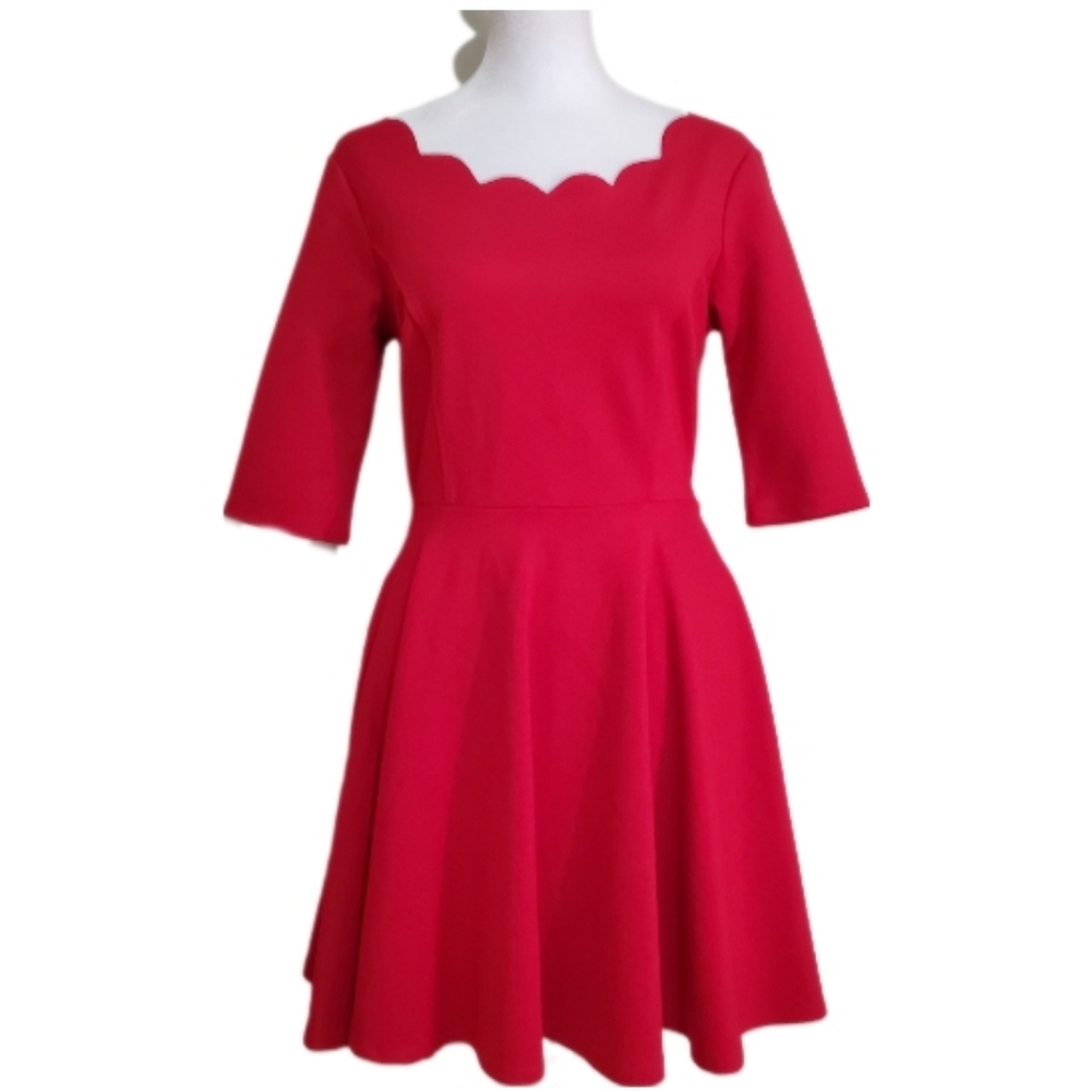 Lulus rayon blend Tip the Scallops Red short sleeve stretch skater mini dress. M